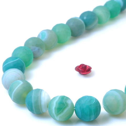 37 pcs of Gree Banded Agate Matte and faceted round beads in 10mm