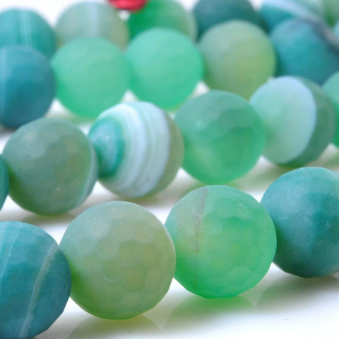 37 pcs of Gree Banded Agate Matte and faceted round beads in 10mm