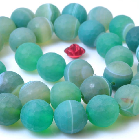 37 pcs of Gree Banded Agate Matte and faceted round beads in 10mm