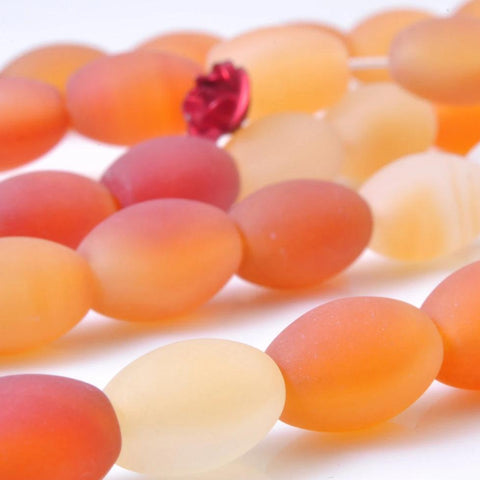 31 pcs of Natural Rainbow Agate Matte rice beads in 8x12mm