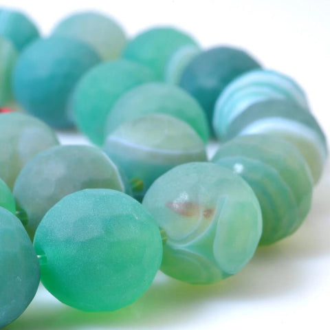 37 pcs of Gree Banded Agate Matte and faceted round beads in 10mm