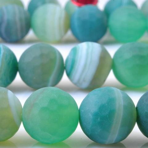 37 pcs of Gree Banded Agate Matte and faceted round beads in 10mm