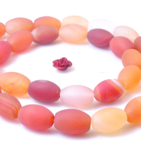 31 pcs of Natural Rainbow Agate Matte rice beads in 8x12mm