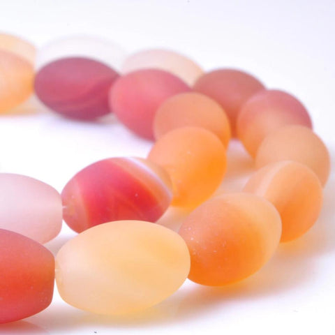 31 pcs of Natural Rainbow Agate Matte rice beads in 8x12mm