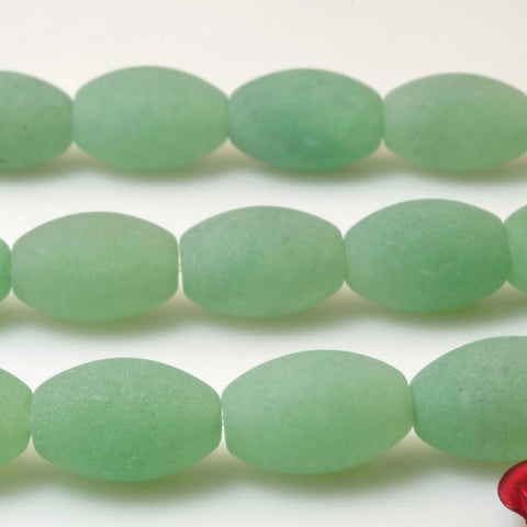 YesBeads 32 pcs of Natural Green Aventurine matte rice beads in 8x12mm