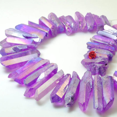 YesBeads 15 inches Matte Titanium Coated Mystic Drilled Crystal Rough Dagger spike tower beads,purple Color