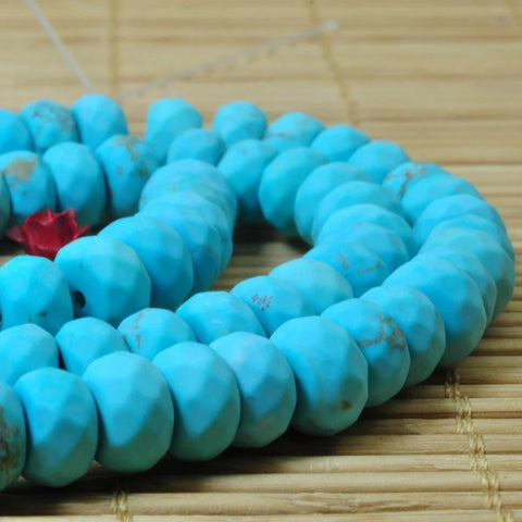 76 pcs of Chinese Turquoise matte faceted rondelle beads in 5x8mm
