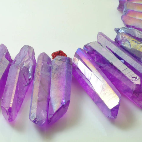 YesBeads 15 inches Matte Titanium Coated Mystic Drilled Crystal Rough Dagger spike tower beads,purple Color