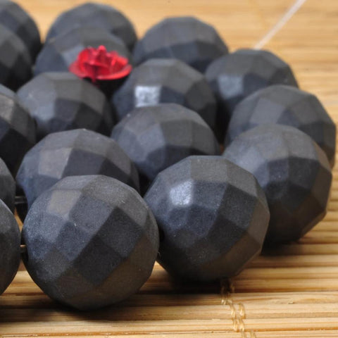 YesBeads Black Onyx faceted and matte round beads whoelsale gemstone jewelry making 15"