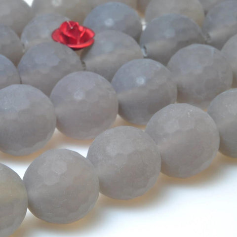 YesBeads Grey Agate matte and faceted round loose beads wholesale gemstone jewelry 15"