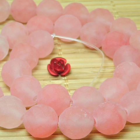 YesBeads Red Cherry quartz matte and faceted round beads wholesale gemstone jewelry making 15"
