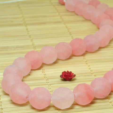 YesBeads Red Cherry quartz matte and faceted round beads wholesale gemstone jewelry making 15"
