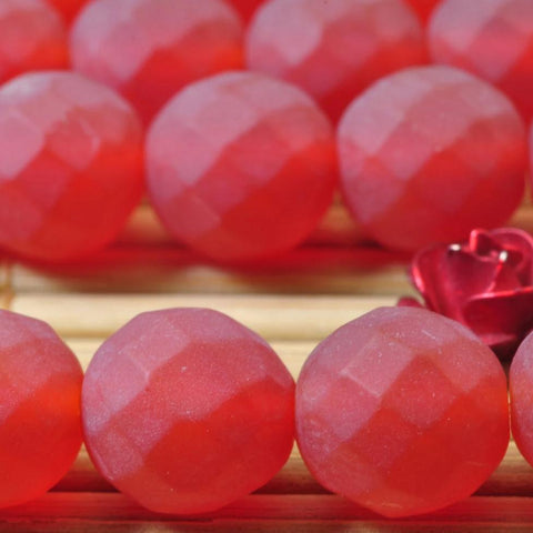 YesBeads Natural Carnelian matte and faceted round beads red gemstone wholesale jewelry 15"
