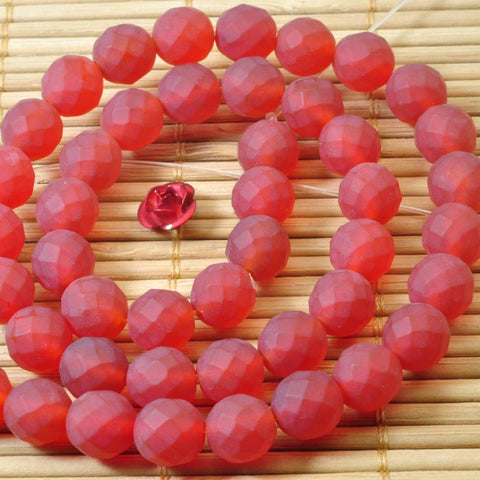 YesBeads Natural Carnelian matte and faceted round beads red gemstone wholesale jewelry 15"