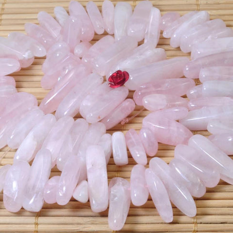 YesBeads inches of Natural Rose Quartz smooth stick beads in 4-7mm wide X 13-22mm length