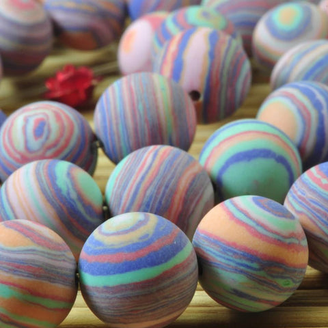 47 pcs of Pink Malachite matte Synthetic round beads in 8mm