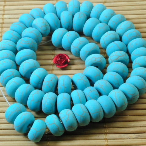 YesBeads 15 inches of Turquoise matte rondelle beads in 6x10mm