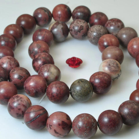 37 pcs of Natural Grass flower stone smooth round beads in 10mm