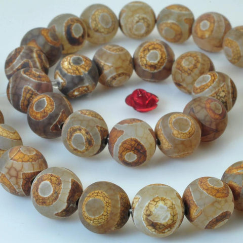 37 pcs of Retro Tibetan Agate three-eyes matte round beads in 10mm