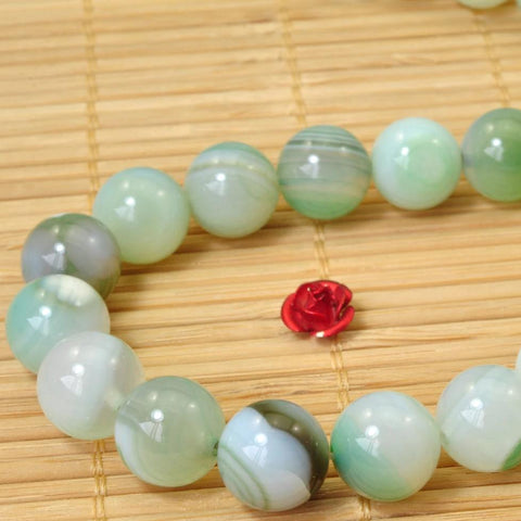 37 pcs of Natural Green Banded Agate smooth round beads in 10mm