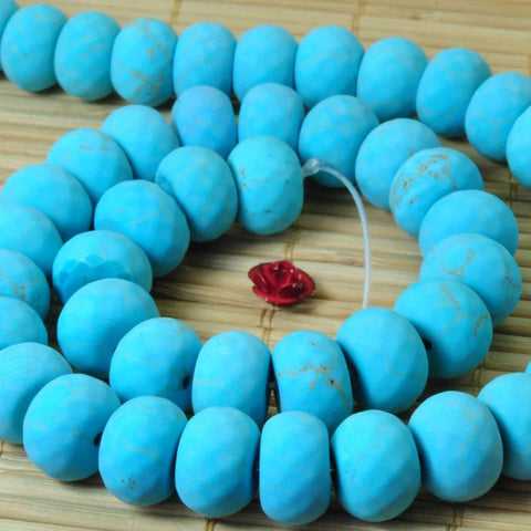 YesBeads 15 inches of Turquoise matte rondelle beads in 8x12mm