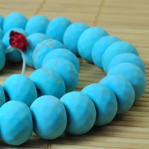 YesBeads 15 inches of Turquoise matte rondelle beads in 8x12mm