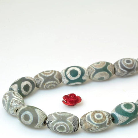 29 pcs of Retro Tibetan Agate three-eyes matte rice beads in 8X12mm