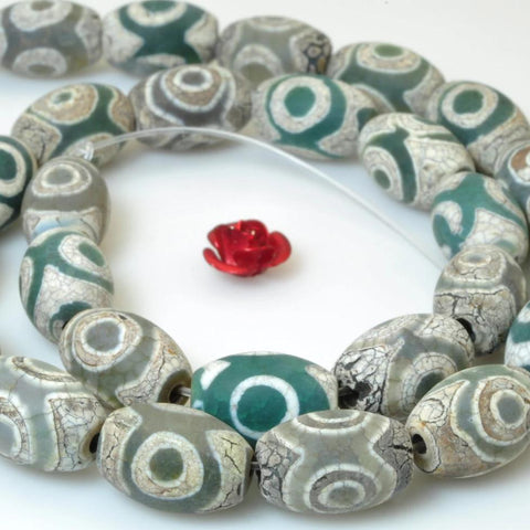 29 pcs of Retro Tibetan Agate three-eyes matte rice beads in 8X12mm