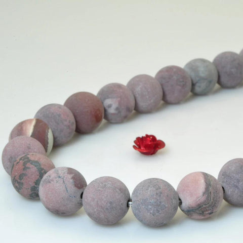 37 pcs of Natural Grass flower stone matte round beads in 10mm