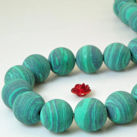 32 pcs of Green Malachite matte Synthetic round beads in 12mm