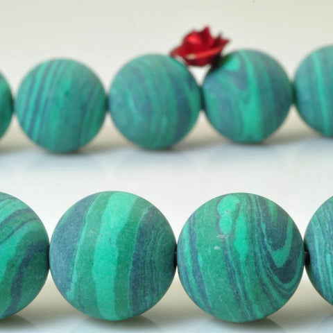 32 pcs of Green Malachite matte Synthetic round beads in 12mm
