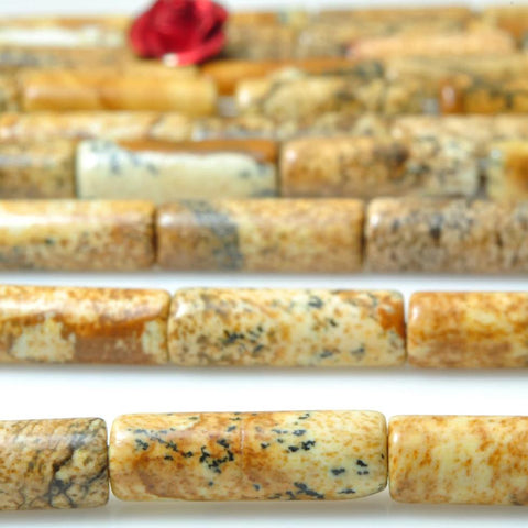 28 pcs of Natural Picture Jasper smooth Tube Cylinder beads in 4x13mm