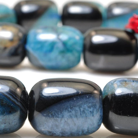 YesBeads Blue agate smooth barrel drum beads wholesale gemstone jewelry making