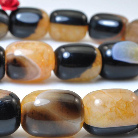 YesBeads Yellow agate smooth barrel drum beads wholesale gemstone jewelry making 15"