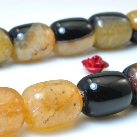 YesBeads Yellow agate smooth barrel drum beads wholesale gemstone jewelry making 15"