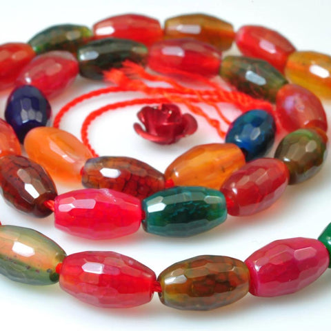 39 pcs of Rainbow Agate faceted rice beads in 6mm width X 9mm length