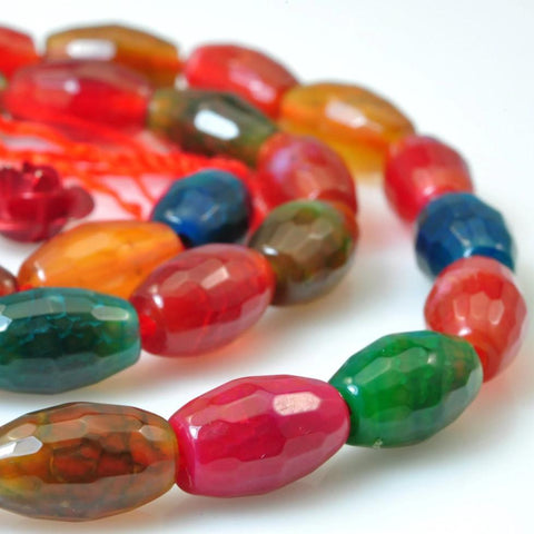 39 pcs of Rainbow Agate faceted rice beads in 6mm width X 9mm length