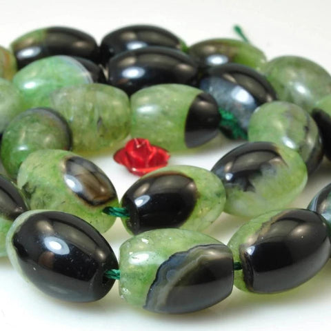 YesBeads Green Agate smooth rice beads wholesale gemstone jewelry making 15"