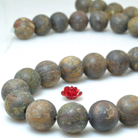 37 pcs of Gold copper stone matte round beads in 10mm