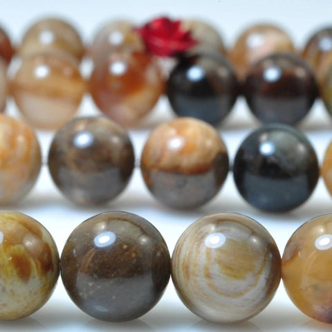 Natural Petrified Wood Jasper smooth round loose beads wholesale gemstone for jewelry making 4 6 8 10mm