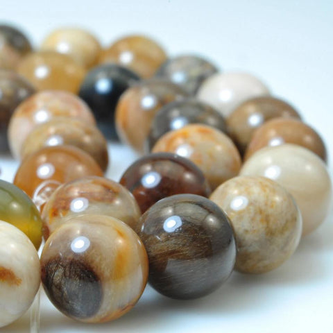 Natural Petrified Wood Jasper smooth round loose beads wholesale gemstone for jewelry making 4 6 8 10mm