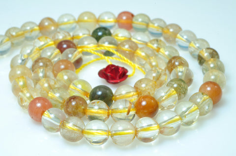 62 pcs of Natural Miscellaneous Rutilated Quartz smooth round stone beads in 6mm