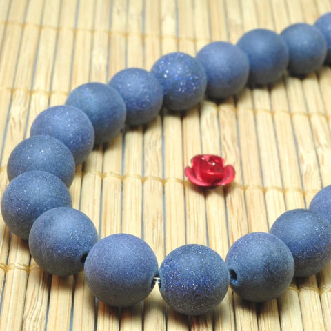 YesBeads Blue and Stone matte loose round beads gemstone wholesale jewelry making 15''
