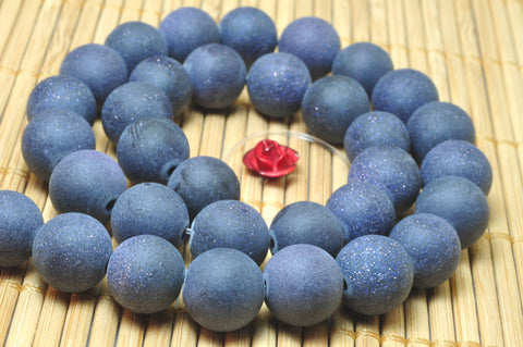 YesBeads Blue and Stone matte loose round beads gemstone wholesale jewelry making 15''