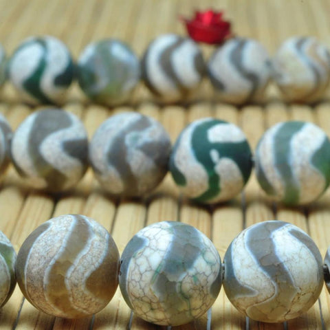 YesBeads Tibetan Agate Dzi agate wave matte round loose beads wholesale gemstone jewelry