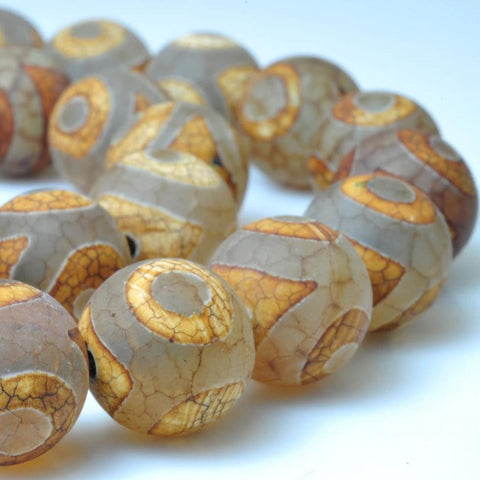 32 pcs of Brown Retro Tibetan Agate three-eyes matte round beads in 12mm