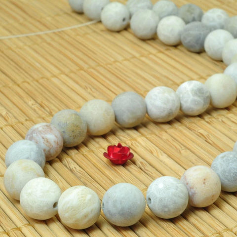 37 pcs of Coral fossil matte round beads in 10mm