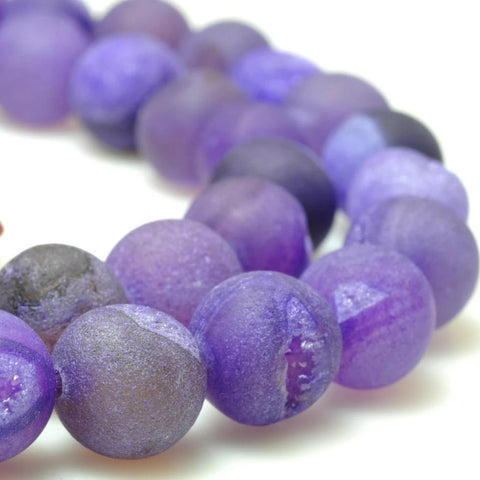 YesBeads Purple Druzy Agate matte round loose beads wholesale gemstone jewelry 15"