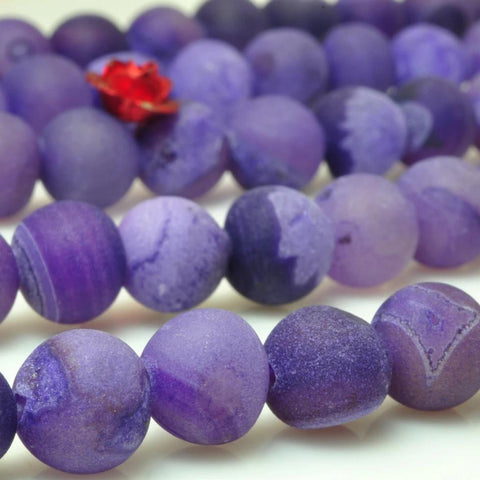 YesBeads Purple Druzy Agate matte round loose beads wholesale gemstone jewelry 15"