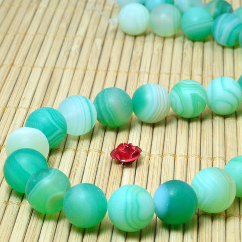 YesBeads Green Banded Agate matte round beads wholesale gemstone jewelry 15"